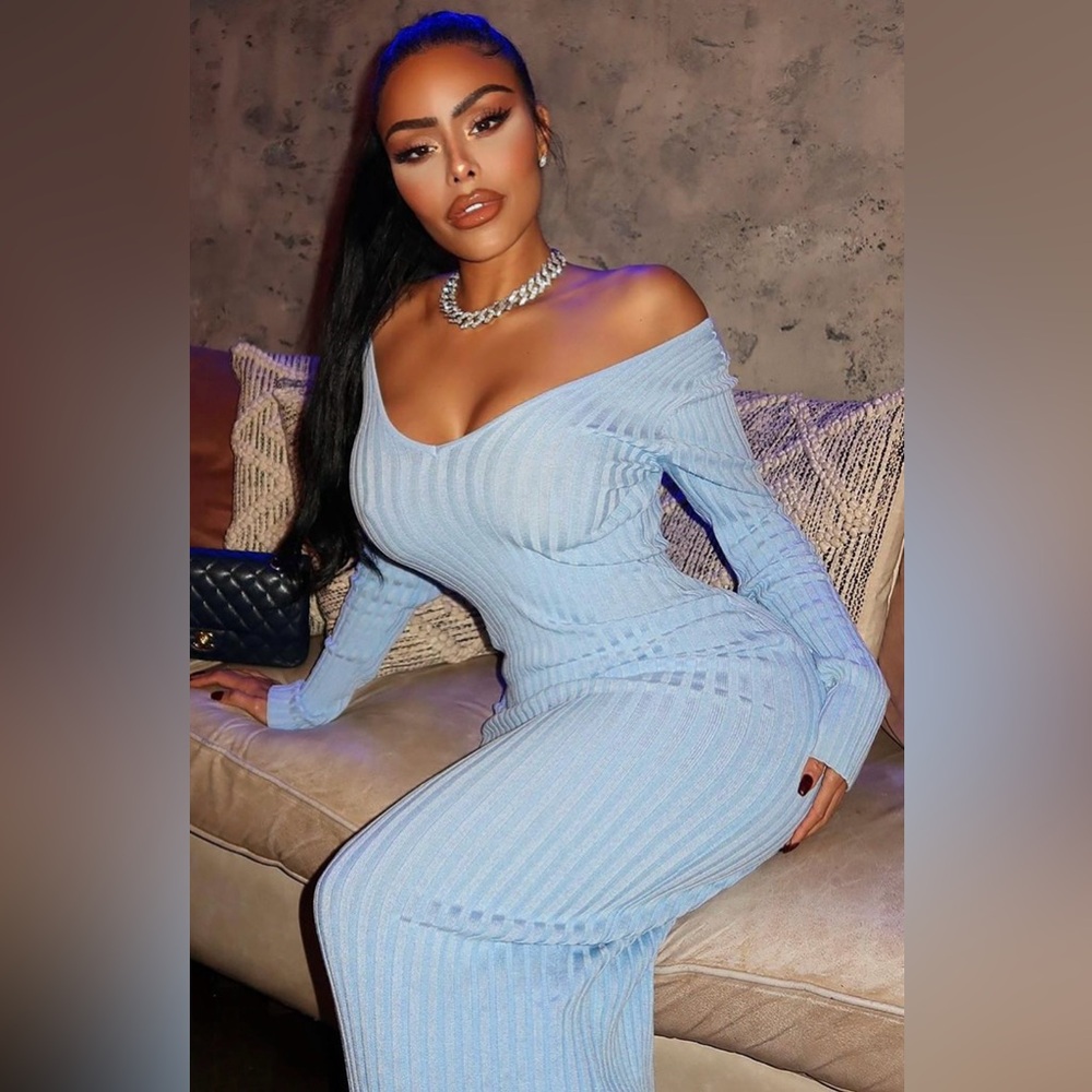 🌸Blue Ribbed Long Sleeve Dress🌸